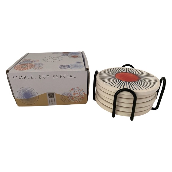 Set of 6 Coasters Round Ceramic Stone Coasters Cork Base 4" New - Picture 4 of 9